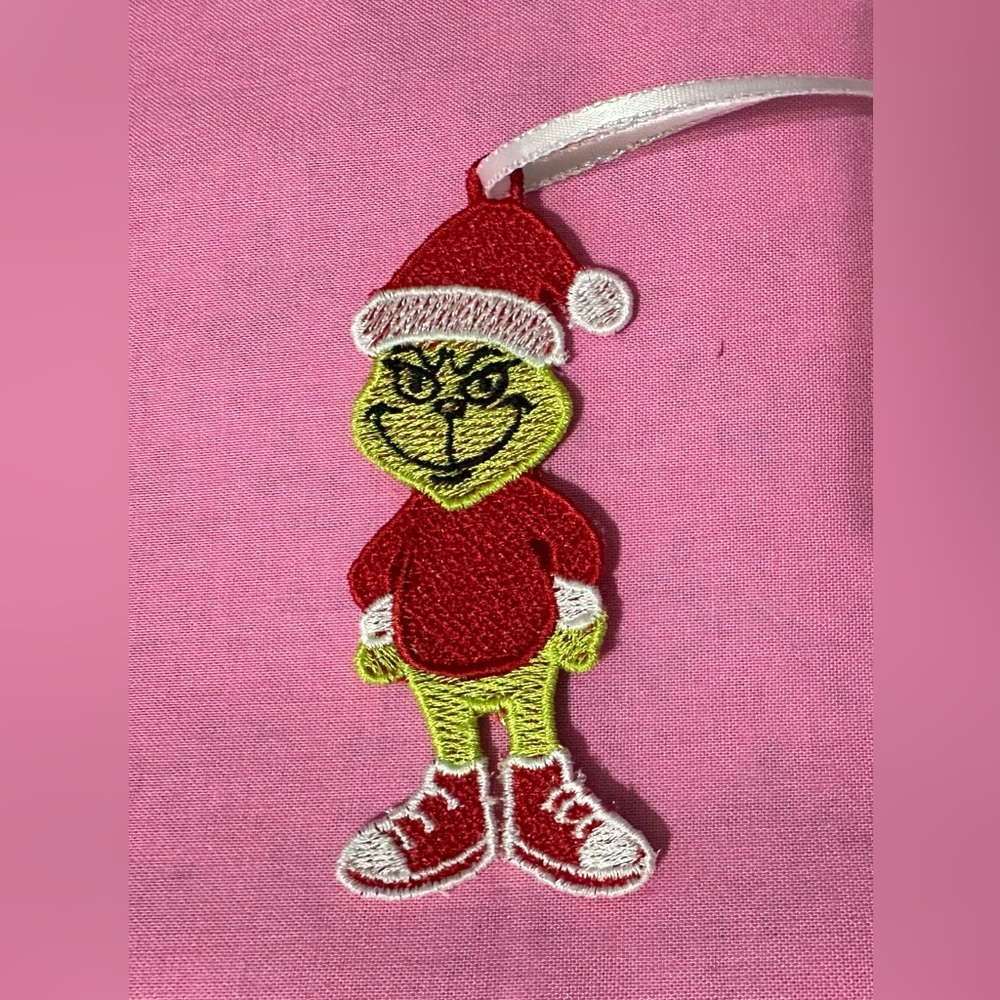 Embroidered Freestanding Lace Grinch Christmas Ornament